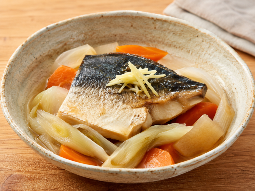 さばと根菜のしょうが蒸し